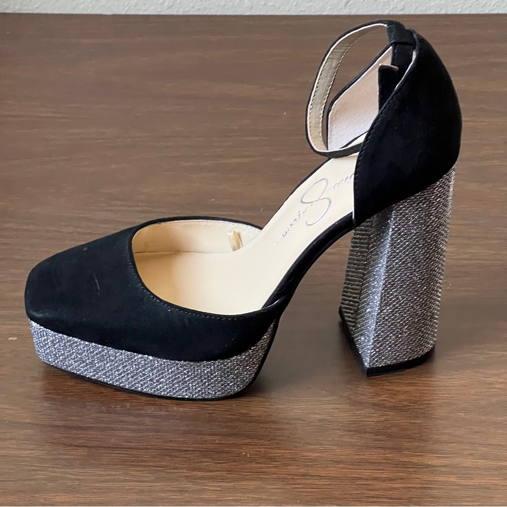 Jessica Simpson Katina Sparkly Velvety Platform Chunky Heels - Size 6 - Picture 9 of 11